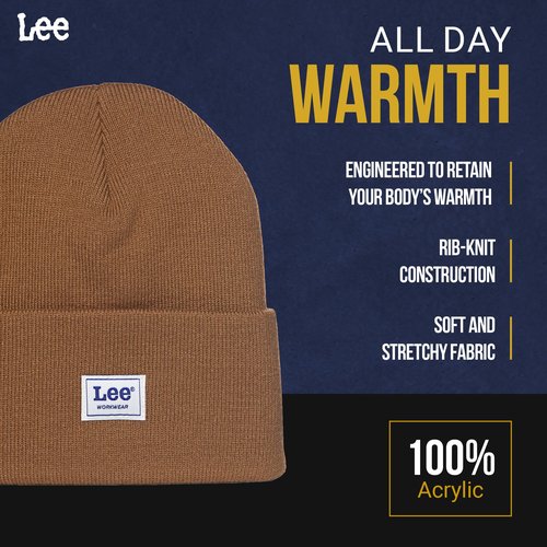 Lee Workwear Men’s Beanie Hats - Men Knit Cuffed Mens Skull Winter Hat, 2 Pack