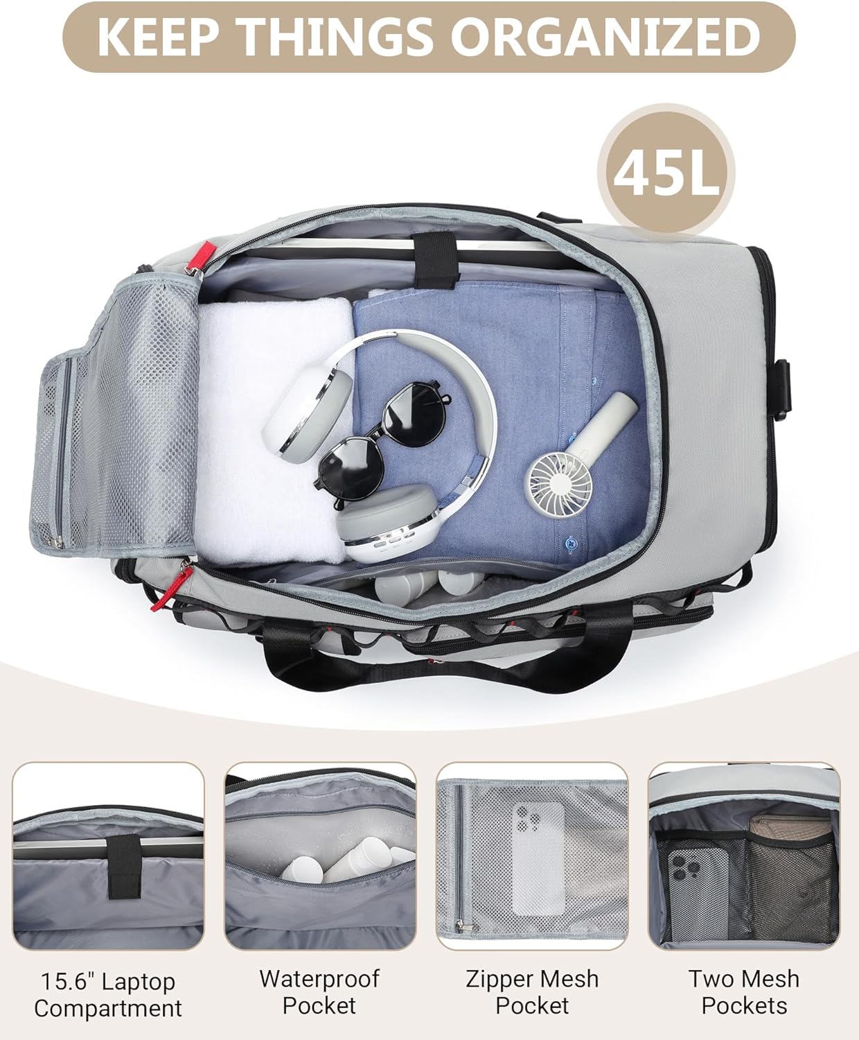 MCBD 45L Gym Bag | Versatile Duffle Sports Backpack with Shoe & Laptop Compartment - Grey