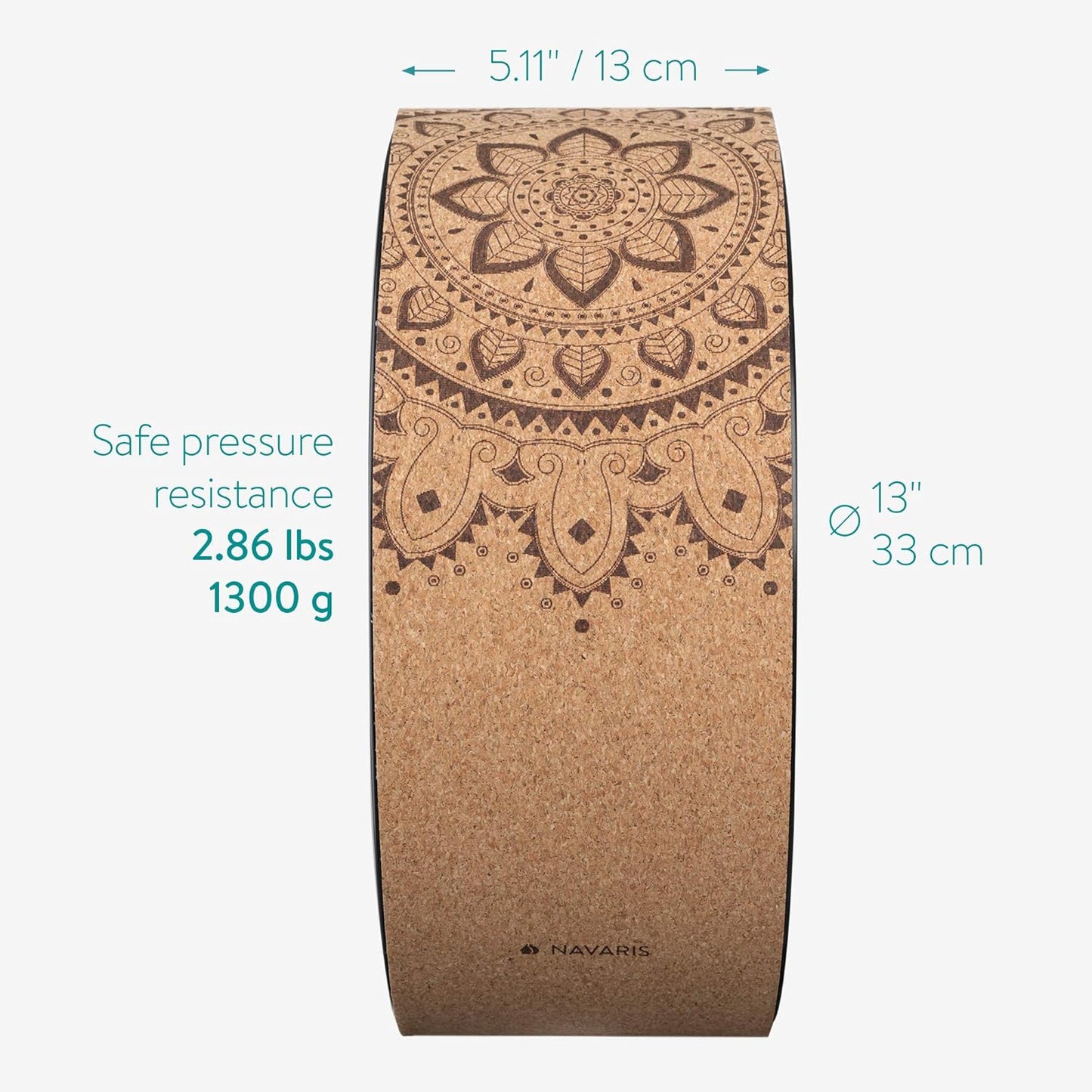 Navaris Cork Yoga Wheel - Enhance Flexibility & Stretching - Ideal for Back Bends - 13" (33cm) Diameter