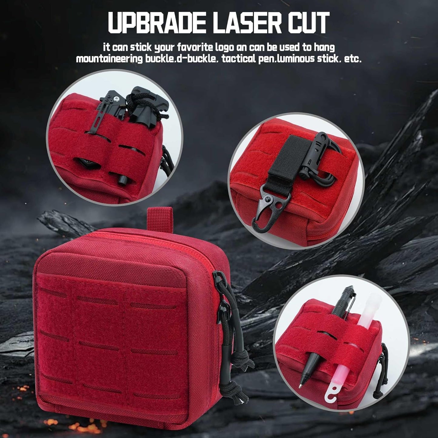 Upgrade Tactical Molle Admin Pouch - Laser Cut Design with Interior Divider | 4x4 Inches, Flag Patch