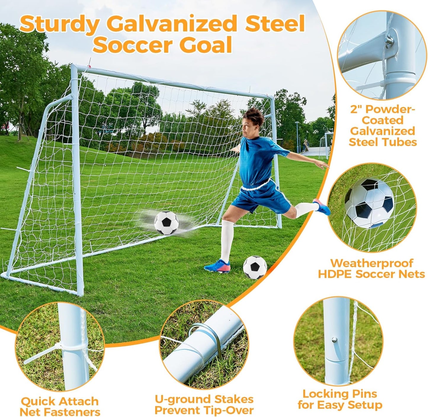 Metal Soccer Goals by [Brand Name] - Portable 12x6, 10x6.5, 8x6, 6x4FT Frames for Kids & Adults