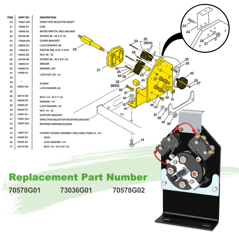 10L0L Golf Cart Forward Reverse Switch Assembly for Electric EZGO TXT 1994-up, Replaces OEM Part 73036G01, 70578G01, 70578G02