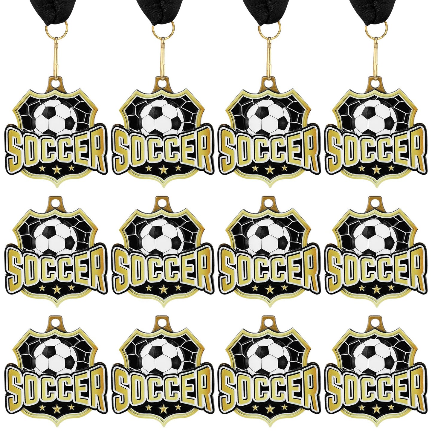 Ecation 12 Pcs Soccer Medals 2 Inch Team Awards Gold Sports Award Medal Soccer Metal Medal with Neck Ribbon