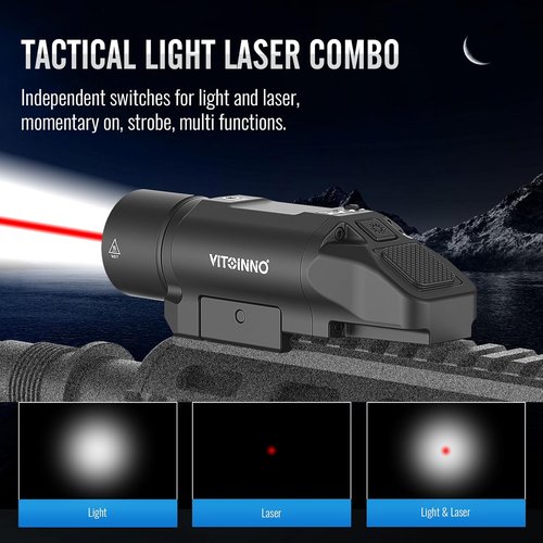 1500 Lumens Tactical Flashlight - Rechargeable Red Laser Light Combo for Rifle with Picatinny Rail
