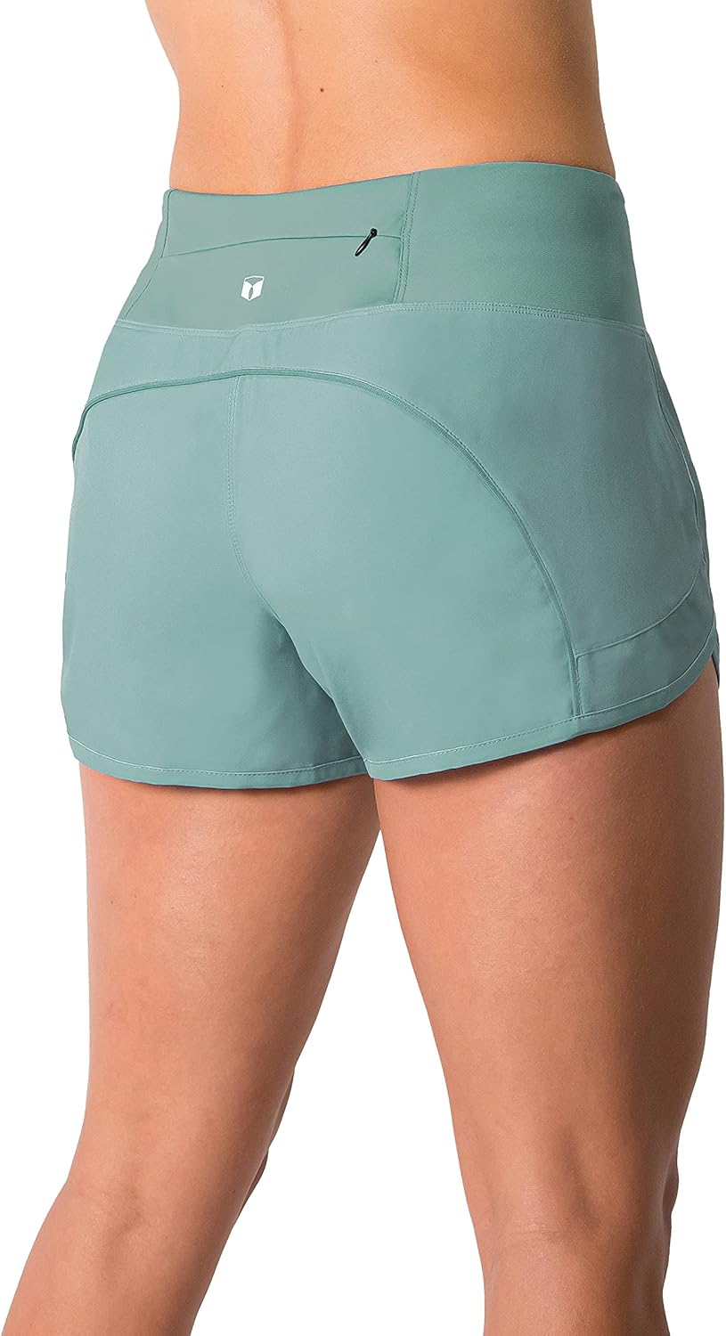 Tough Mode Women's 3" Lightweight Running Shorts - Breathable Mesh Liner & Zip Pocket