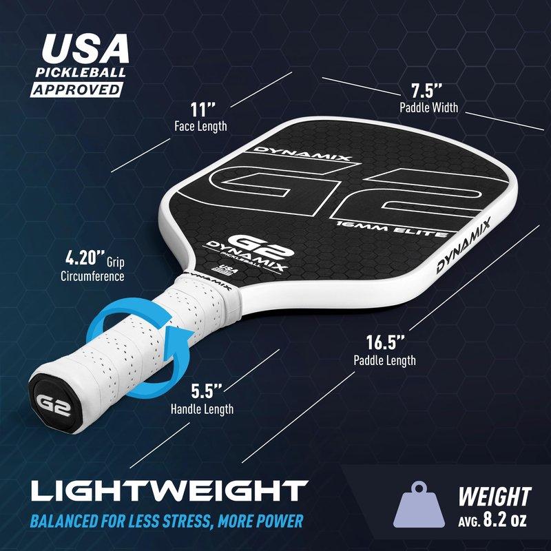 Pickleball Paddles, Carbon Fiber Pickleball Paddle, G2 (Gen2) 16mm USAPA Raw Carbon Pickleball Racket, Pro-Grade Thermoformed Pickle Ball Paddle for Control, Power, Spin by Dynamix (White, White Edge)