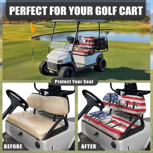Knextrepoy American Flag Golf Print Golf Cart Seat Covers 2 Passenger Universal Club Car Golf Cart Seat Covers Soft and Comfortable Golf Cart Seat Towel Gift for Women Men
