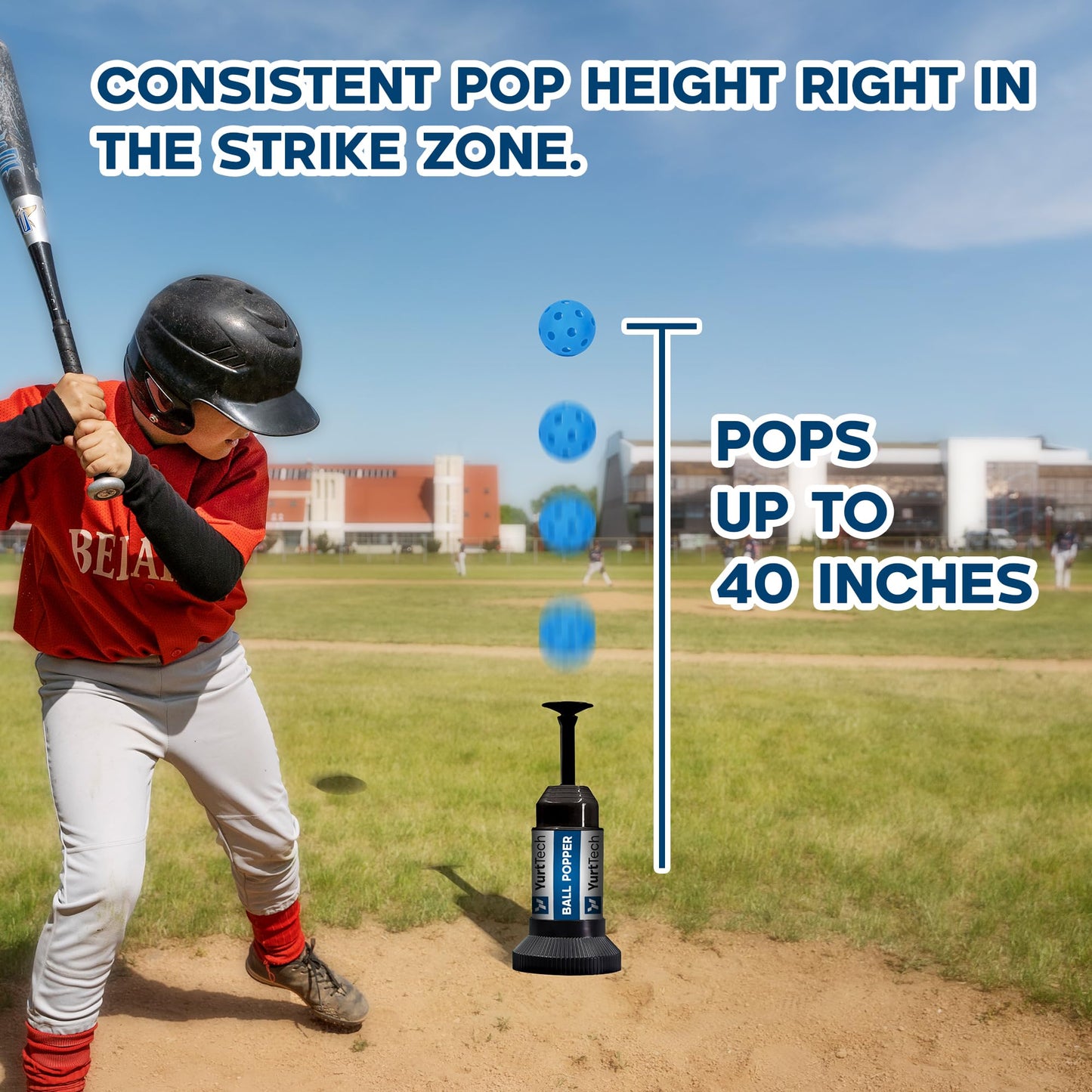 YurtTech Baseball Tee Ball Popper – Pop Up Baseball Training Equipment Timing & Hitting Skill Development, Batting Machine for Practicing Hitting Without a Pitcher (1 Popper Ball Included)