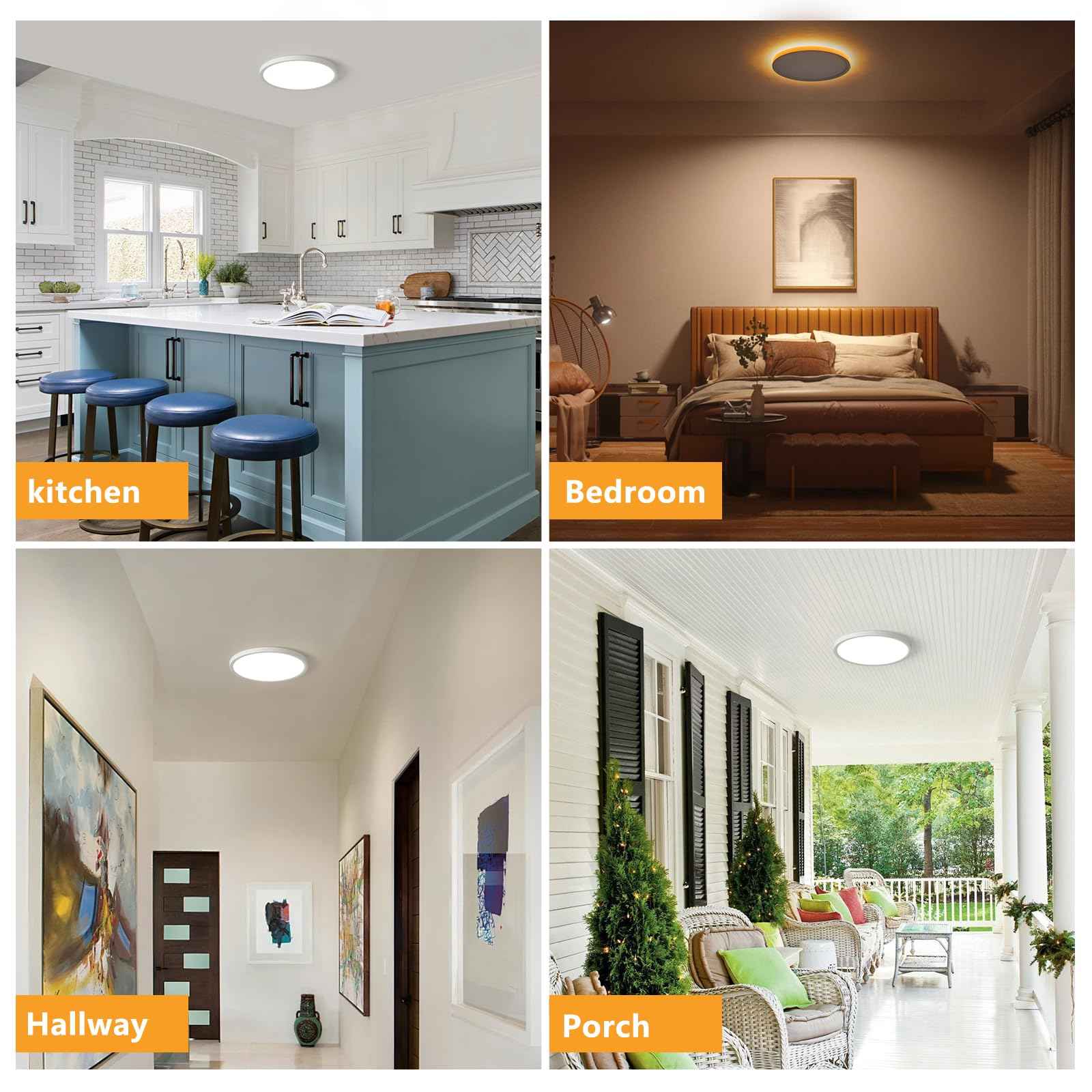 YELIOLED 6 Pack of 12 Inch LED Flush Mount Ceiling Light Fixture with Night Light, 24W 2400LM, 3000K/4000K/5000K 3CCT Selectable, Dimmable Wired LED Ceiling Lights for Bedroom,White