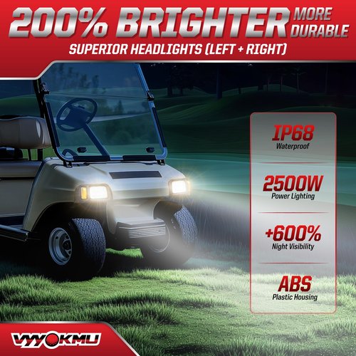 Golf Cart Headlight Taillight Kit, Club Car DS 12V LED Headlight Tail Light Kit, Club Car Headlight Taillight Kit for 1993-UP DS Gas and Electric, Golf Cart Street Legal light Kit with Wire Harness