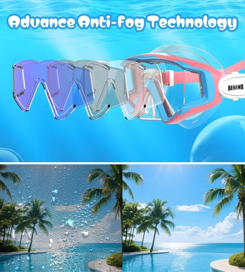 Aegend Snorkeling Gear - Panoramic Snorkel Mask with Top Dry Valve | Anti-Leak, Anti-Fog & Mesh Bag
