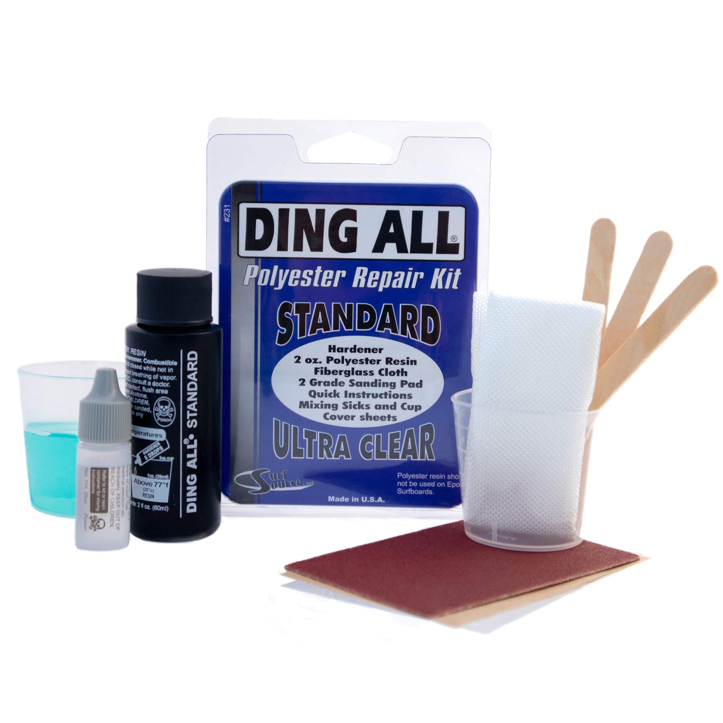 Ding All 2 Oz Polyester Repair Kit for Small to Medium Sized Polyester Surfboards Repairs