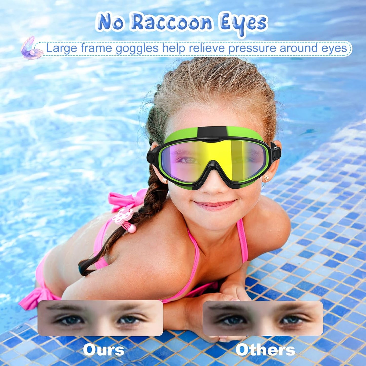 VegoVia Kids Swim Goggles - Anti-Fog UV Protection | Wide View for Ages 3-15, 2 Pack