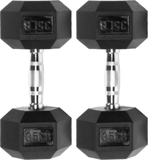 Fitvids 35LB Premium Rubber Encased Hex Dumbbells - Durable Weight Training Equipment