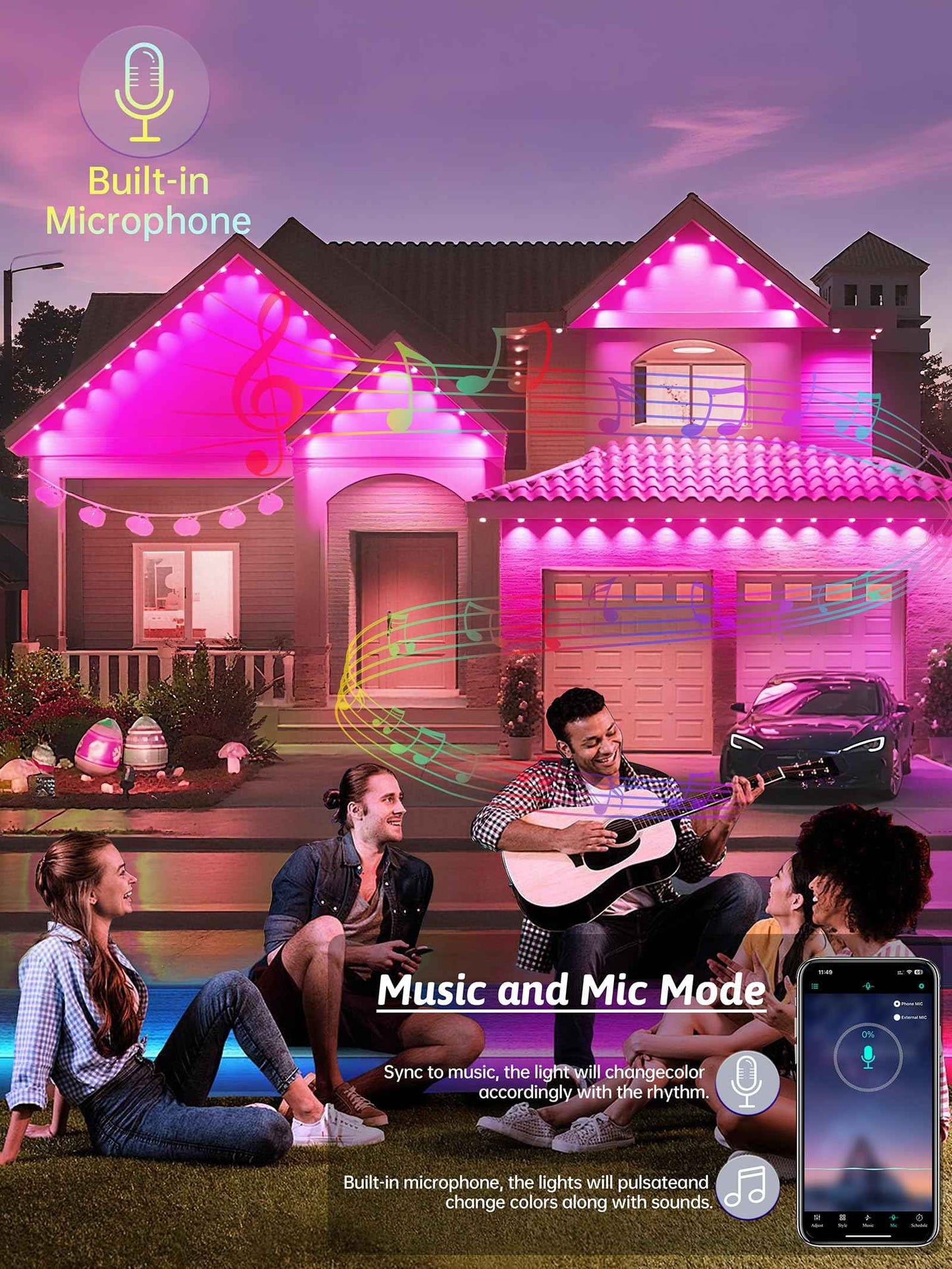 Permanent Outdoor Lights, 100FT RGB IP67 Waterproof Eaves Lighting, Smart LED Outside House Lights with App/Remote Control for Halloween, Christmas Decor, Holiday, Party, Daily, All Year-Round