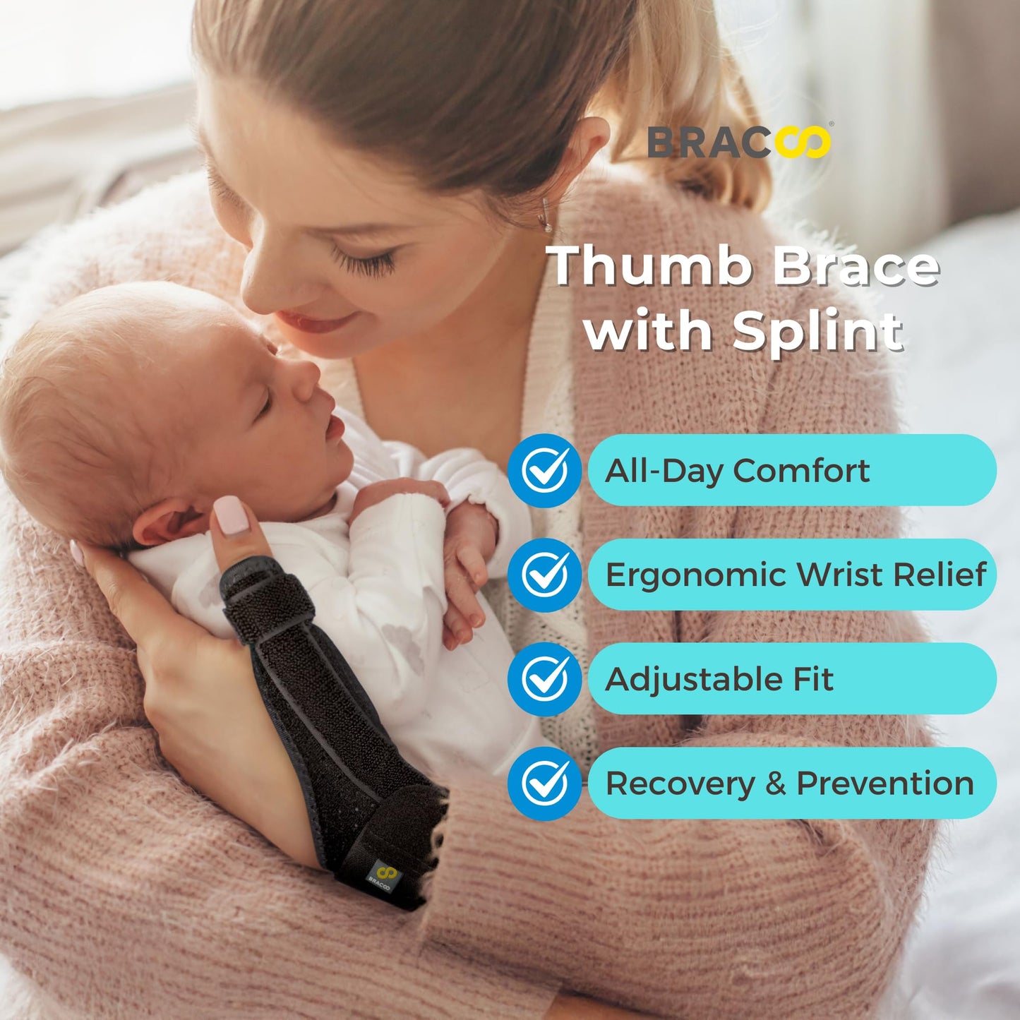 Bracoo Thumb Splint Stabilizer, Wrist Support Brace for Arthritis & Sprained Pain Relief, de Quervain's Tenosynovitis, Trigger Thumb, Fit Right & Left Hand, TP33