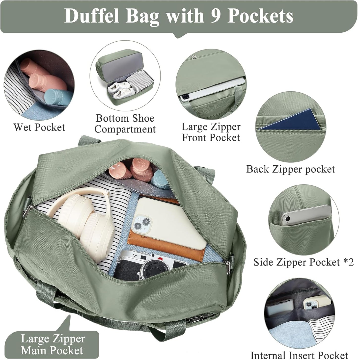 Skiennix Travel Duffel Bag for Women - Carry-On Overnight Weekender with Wet Pocket & Toiletry Bag | 18x14x8