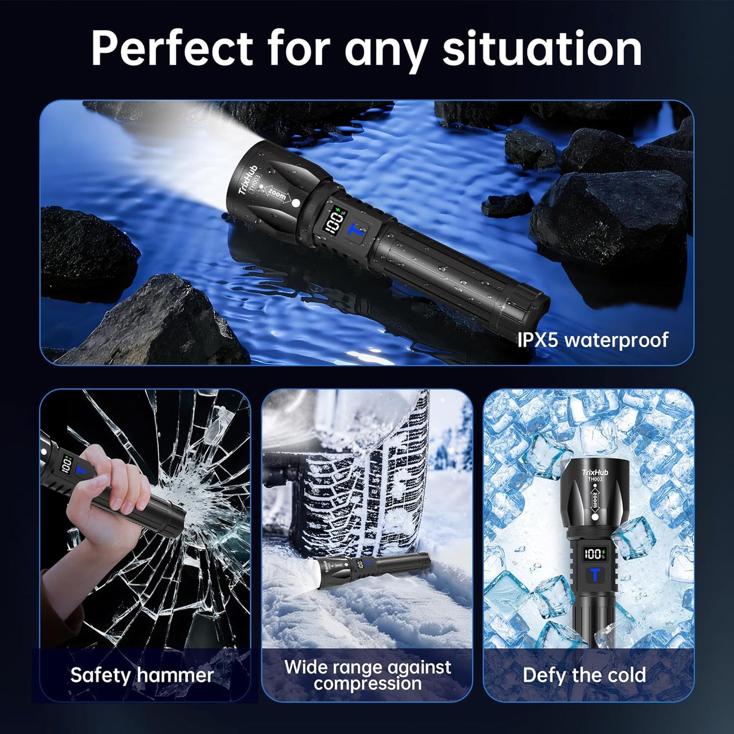 TrixHub Rechargeable Flashlights - 99,000 High Lumens | 5-Mode Tactical LED Flashlight Set