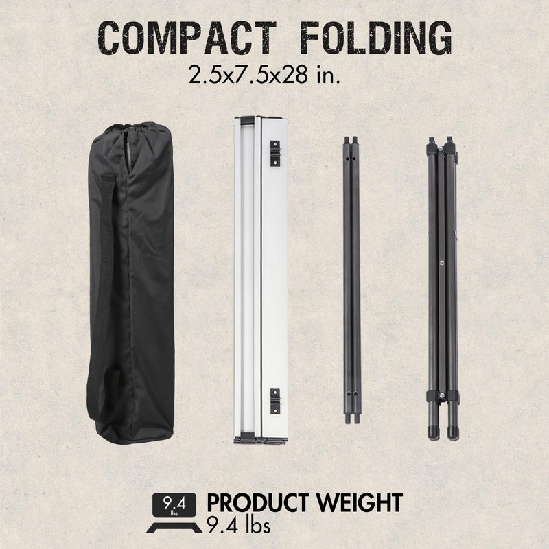 Portal Lightweight Aluminum Folding Square Table Roll Up Top 4 People Compact Table with Carry Bag for Camping, Picnic, Backyards, BBQ, Silver