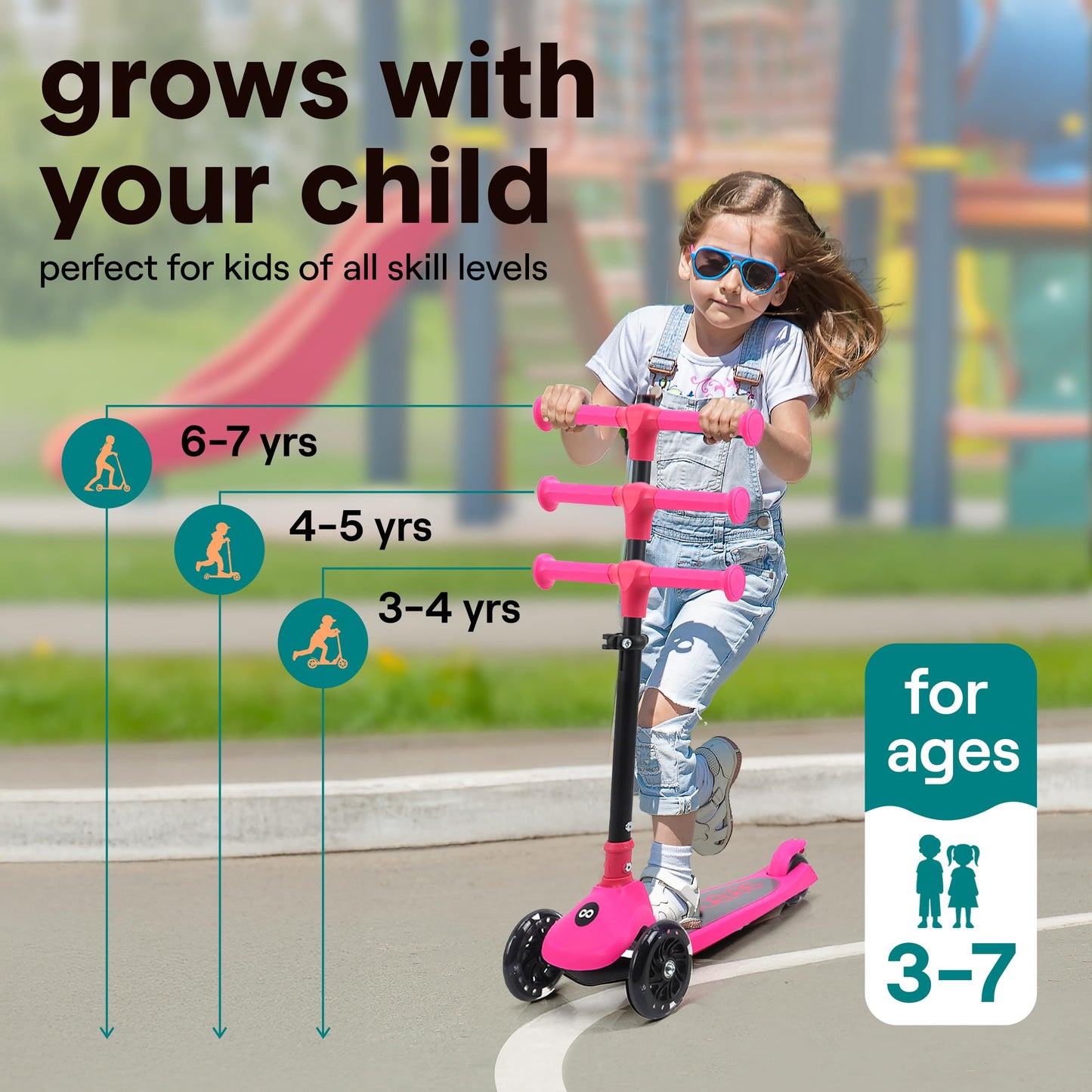 SereneLife 3 Wheel Scooter for Toddlers & Kids, Foldable Seat, LED Wheels, Adjustable Handlebar, Anti-Slip Deck, Rear Foot Brake, Lean-to-Steer, Kid Scooter Ages 18M–7Y, Supports up to 110 lbs