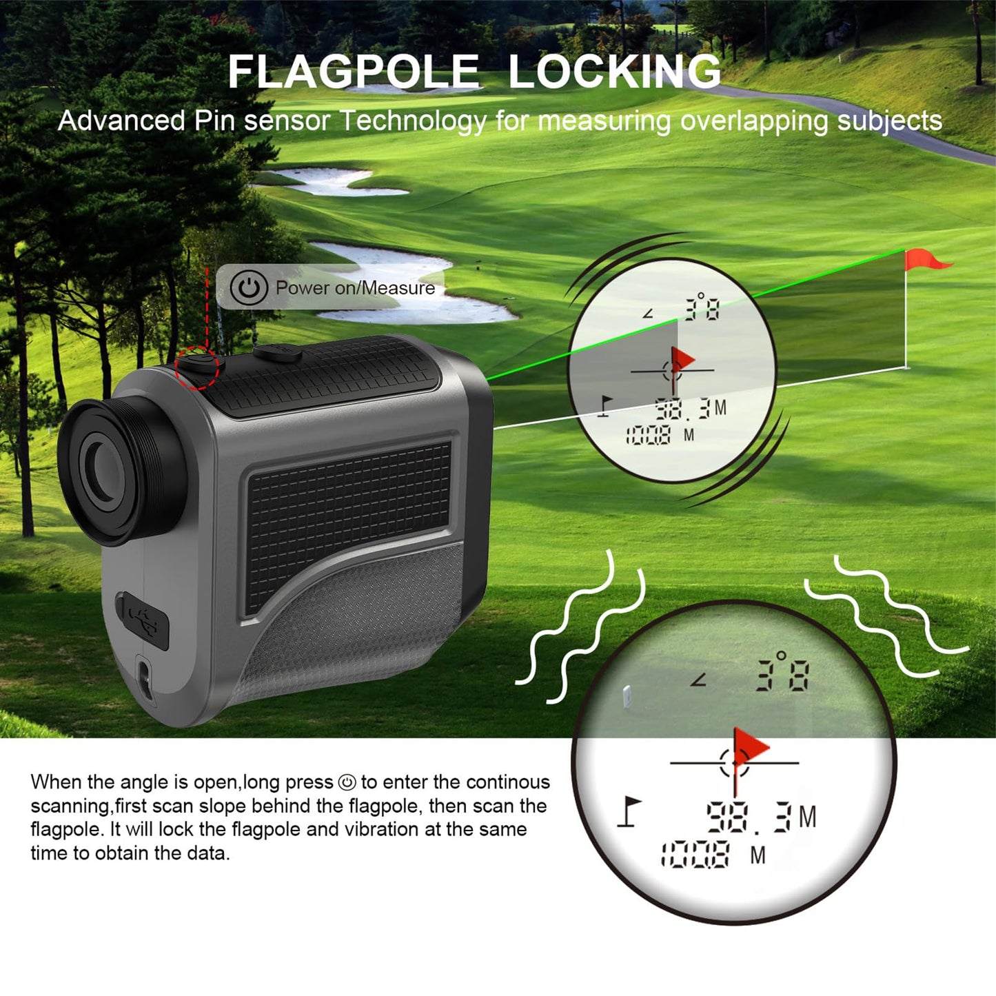 Golf Rangefinder with Slope and Pin Lock Vibration, 1200 Yards Laser Range Finder for Golf & Hunting, 7X Magnification, Rechargeable Rangefinders with Magnetic Stripe IP54 Waterproof (Grey)