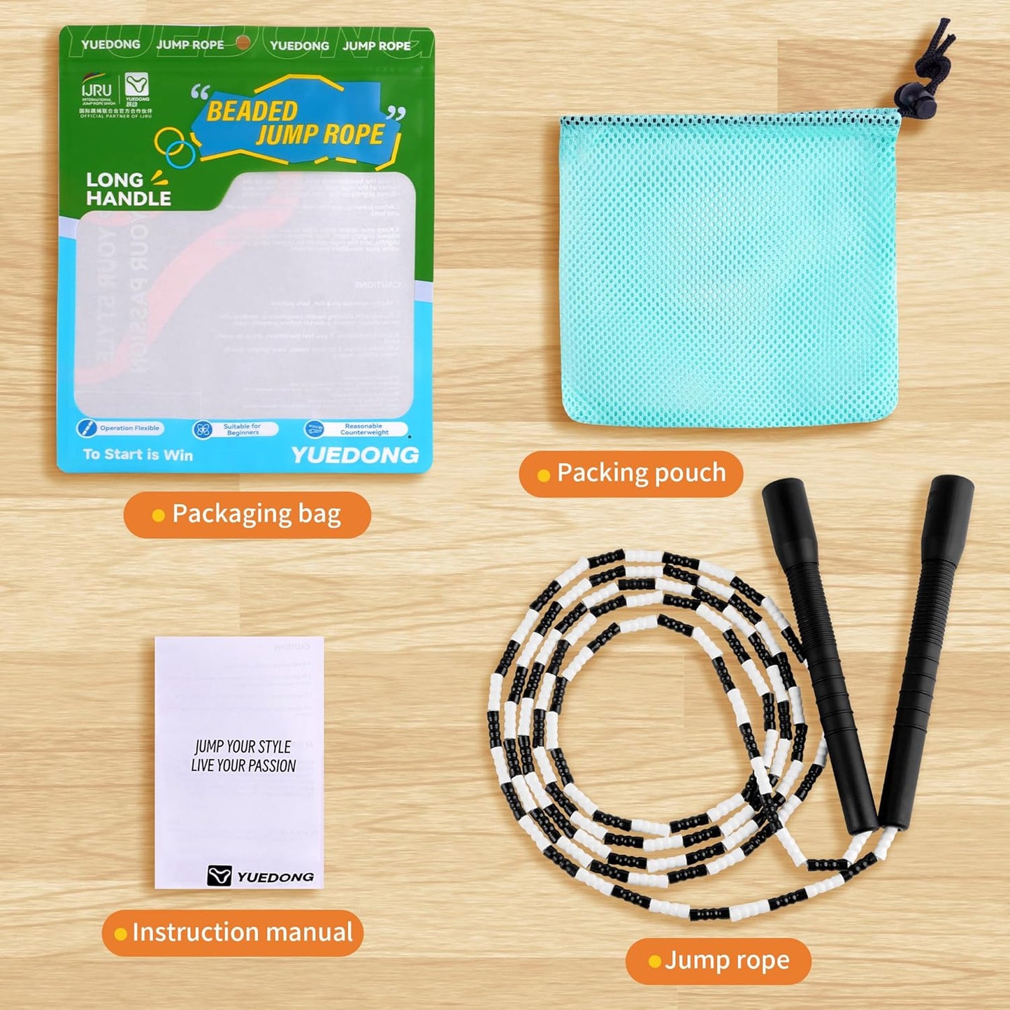 YUEDONG Soft Beaded Jump Rope - Adjustable Tangle-Free Design with Anti-Slip Handles | Recommended by World Champion Luke Boon