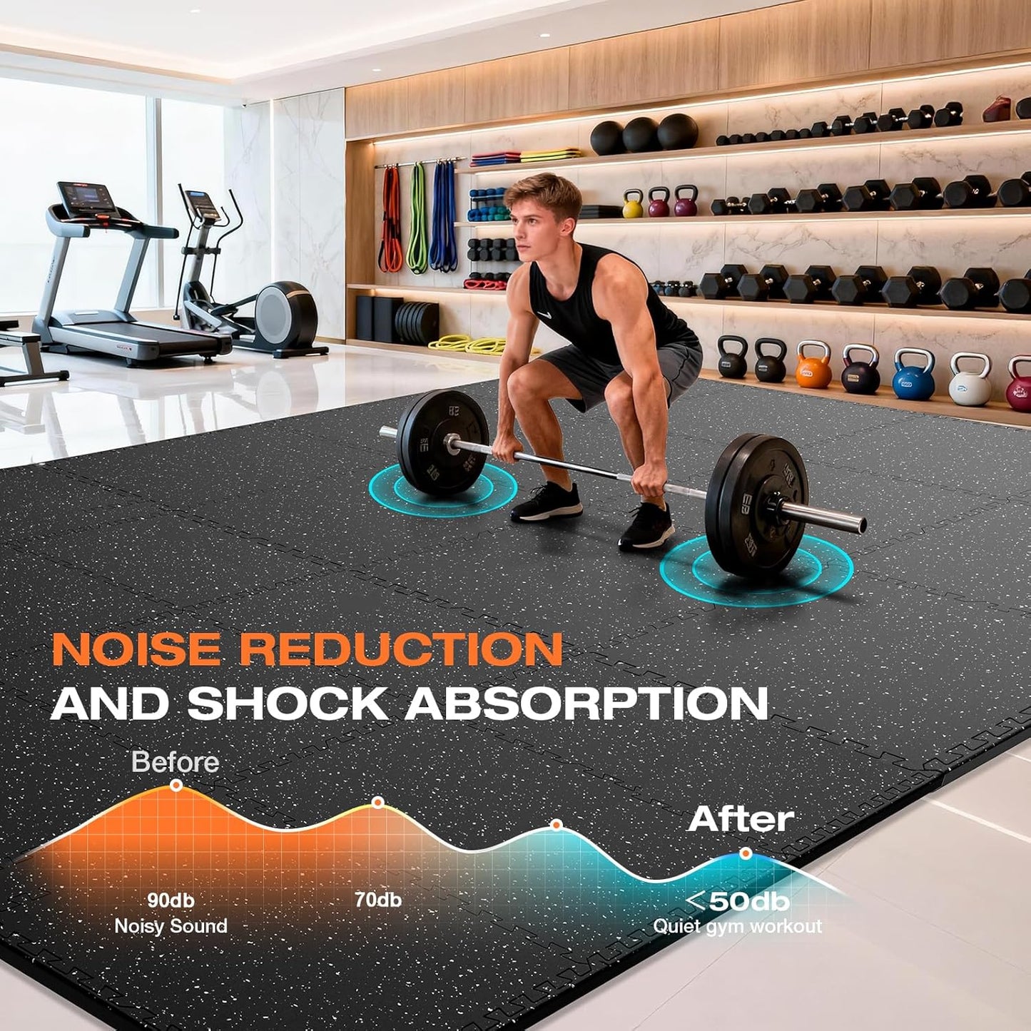 Skiennix Non-Slip Rubber Top Exercise Mats - 24 Pcs, 96 Sq Ft High Density EVA Foam, Black