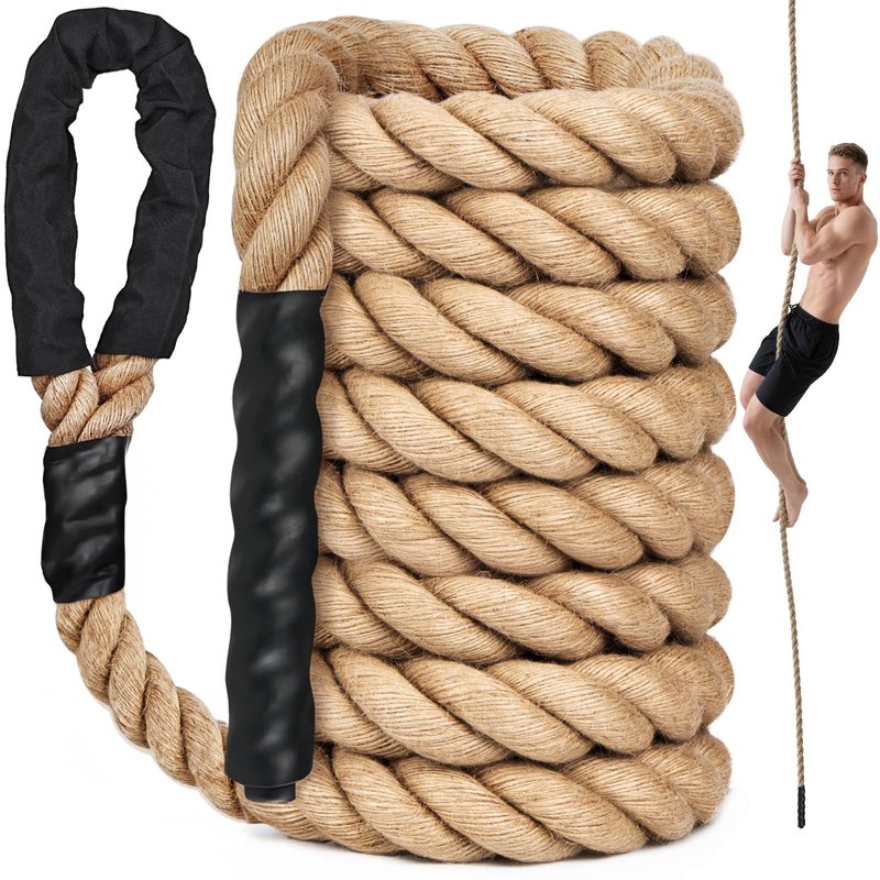 X XBEN Climbing Rope for Gym 10FT 1.5 Inch, Fitness, Strength Training, Heavy Jute Rope for Tree Swing Obstacle Course Backyard, Exercise Workout Pulling Jute Rope for Adults