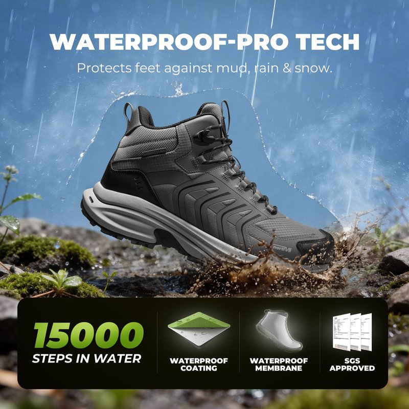 NORTIV 8 Men's Waterproof PRO Hiking Boots Lightweight Outdoor Trekking Camping Climbing Shoes for All Day Comfort Armadillo FieldLite,Size 12,Dark Grey,SNHB26001M