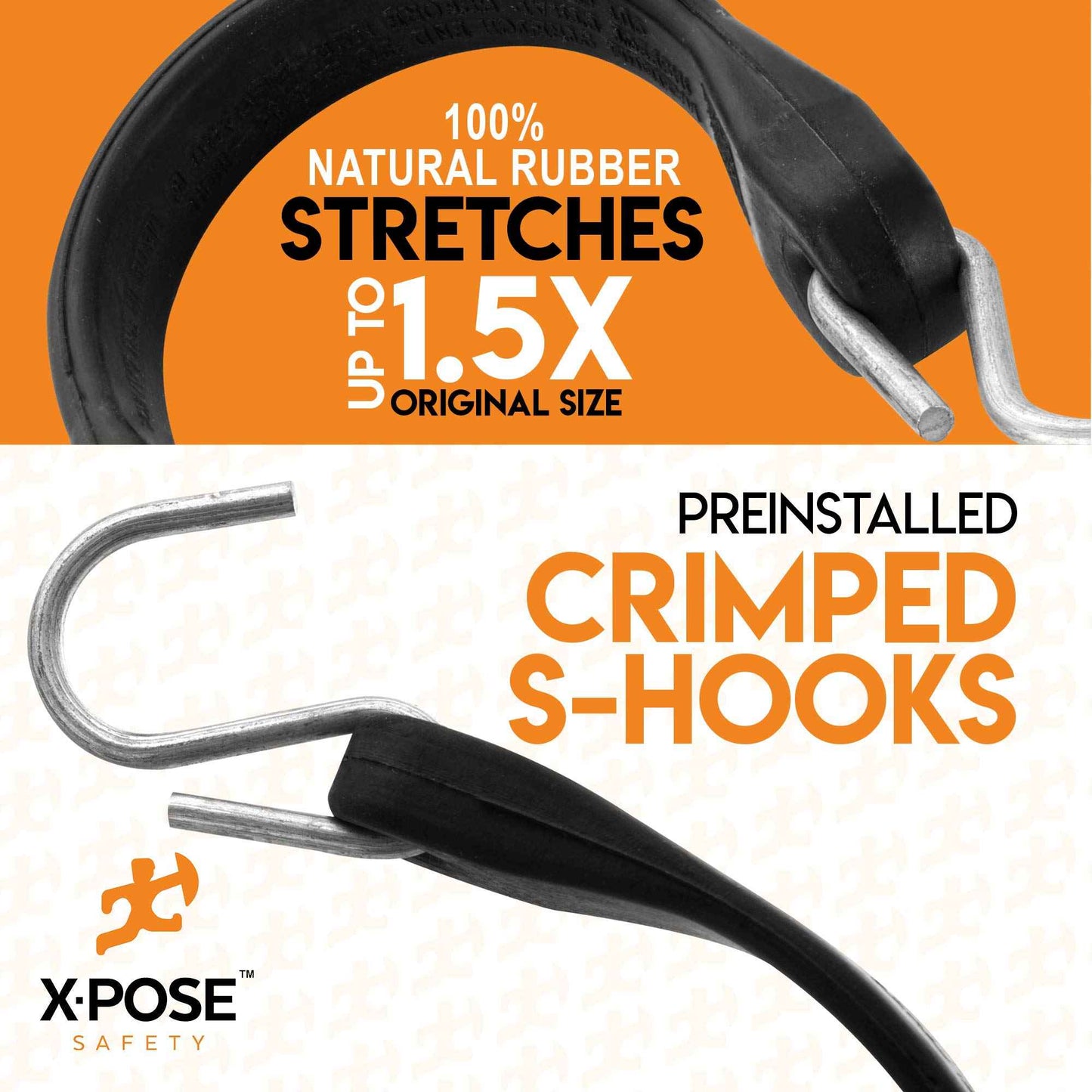 Rubber Bungee Cords with Hooks 50 Pack 15 Inch (23” Max Stretch) Heavy-Duty Black Tie Down Straps for Outdoor, Tarp Covers, Canvas Canopies, Motorcycle, and Cargo - by Xpose Safety