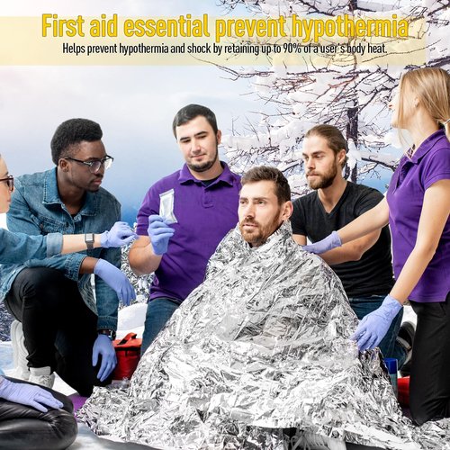 Kanayu 100 Pack Emergency Foil Thermal Blankets for Survival 82 x 63 Foil Space Blanket Kit for Outdoors Camping Hiking Homeless Survival or First Aid, 50 Pcs Golden 50 Pcs Silver