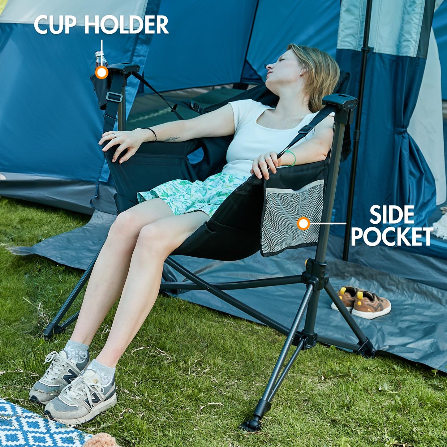 Portal Hammock Camping Chair, Portable Outdoor Swinging Chairs with Adjustable Back and Height for Lawn, Backyard, Patio, Supports 400 lbs, Breathable Mesh High Back, Black