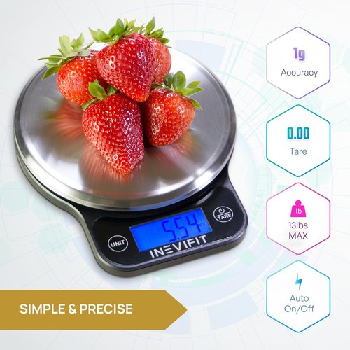 INEVIFIT Digital Kitchen Scale - Highly Accurate Multifunction Food Scale | 13 lbs Capacity, Sleek Black Design