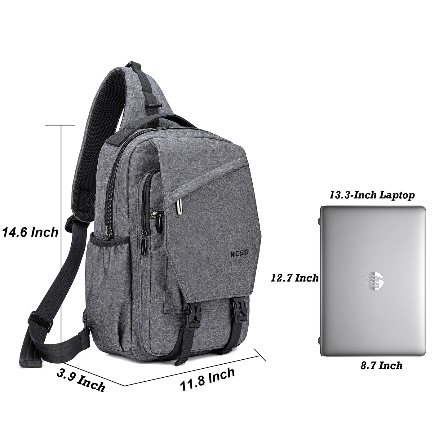 NICGID Sling Bag Backpack, 13.3'' Laptop Bag Crossbody Shoulder Chest Backpacks Travel Outdoors for Men Women