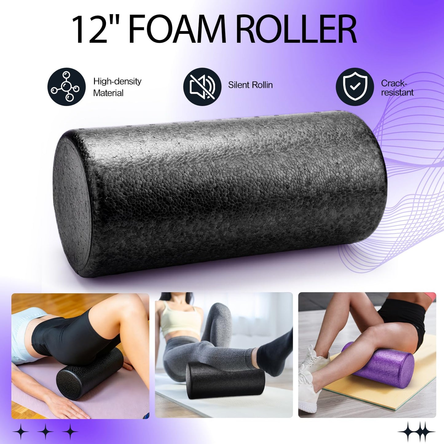 Soulchen 12 Pcs Foam Roller Set - 6 in 1 Deep Muscle Recovery Kit Includes Back Roller, Massage Ball, Muscle Stick, Fasciitis Ball, Stretch Strap & Bag for Body Physical Exercise Therapy, 2 Set