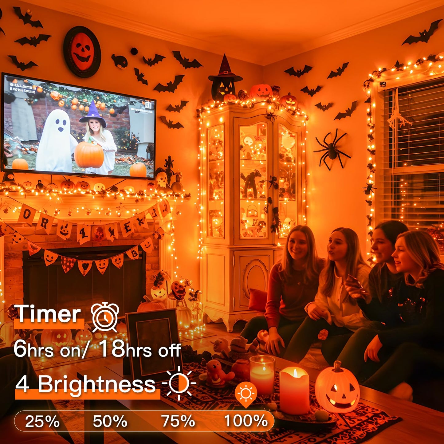 suddus Orange Halloween Lights Outdoor with Remote, 66ft 200 LED Connectable Waterproof String Lights Plug in, Dimmable Clear Wire Fairy Lights for Fall, Thanksgiving, Party, Tree, Garden, Porch Decor