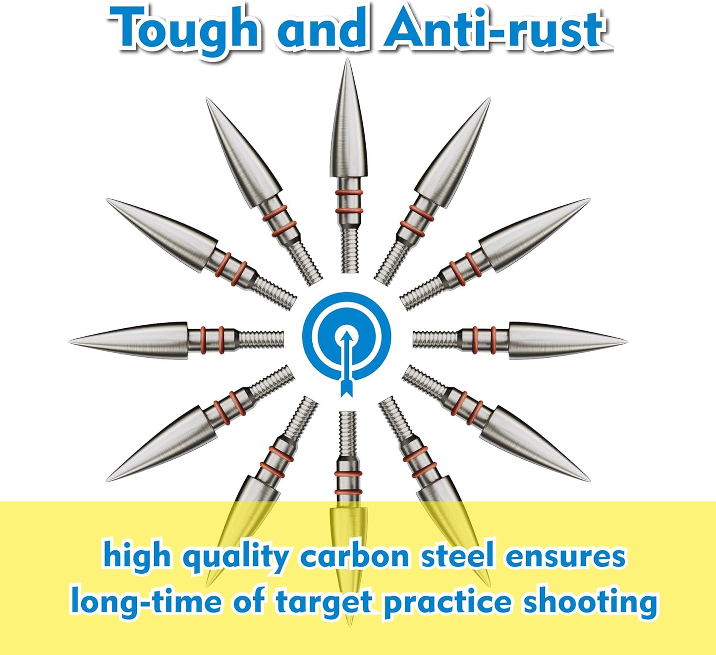 MOLFUZ Archery Field Points - 12pcs Stainless Steel Screw-In Tips for Recurve & Compound Bows | 100-300 Grain
