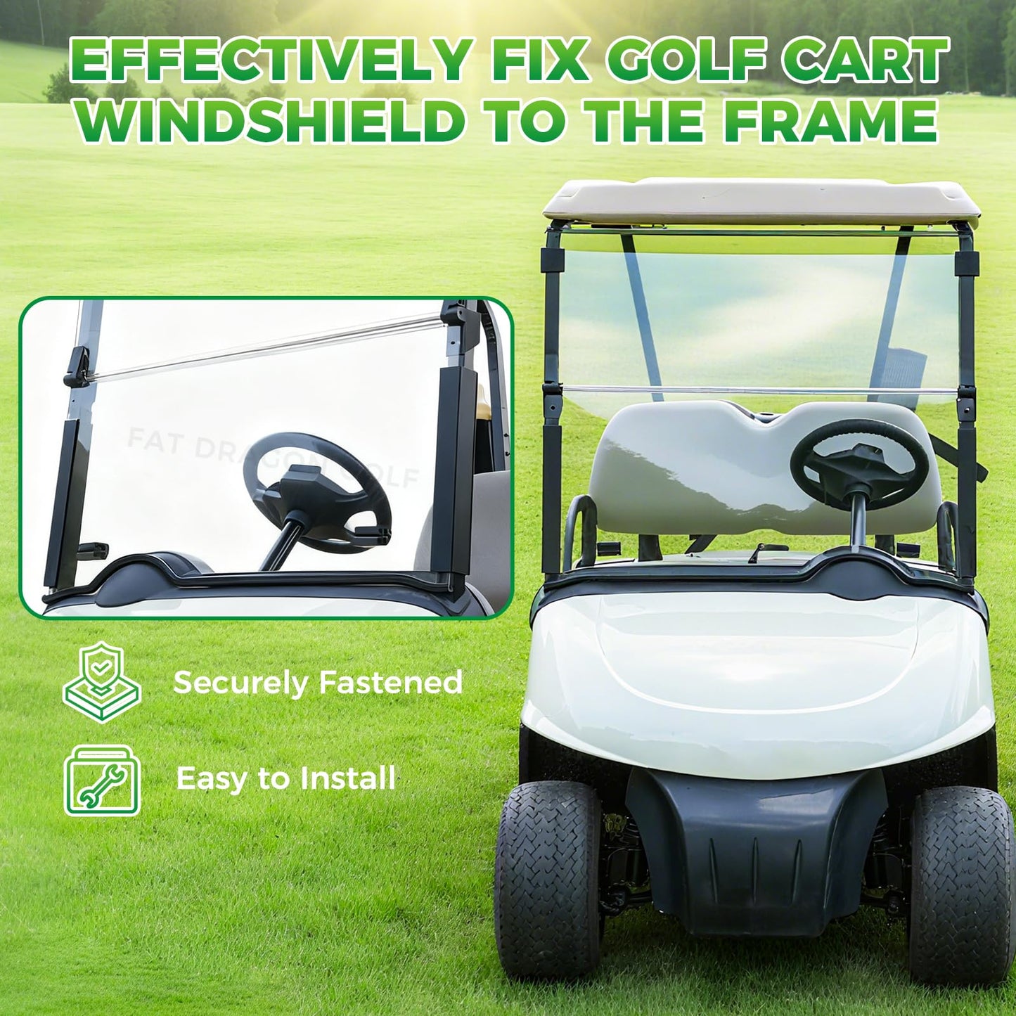 Panglong EZGO RXV Windshield Clips-2Pcs, Golf Cart Windshield Sash Clips for 1-1/4" Square Tube, Fit 2008-up EZGO RXV Golf Cart, OEM# 613136 603852