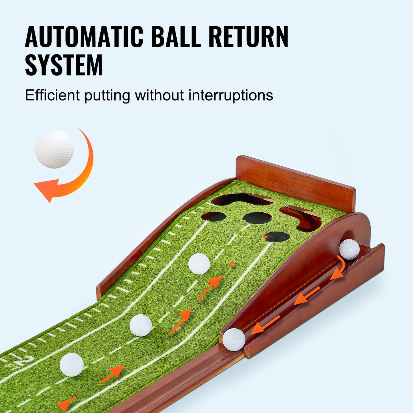 VEVOR Golf Putting Mat, 2 Hole Indoor Putting Green, Wrinkle-Free Golf Training Aid, Mini Golf Set with Auto-Ball Return, Alignment Guide, 3 Ball, Wood Base, Game Practice Gift for Home Office