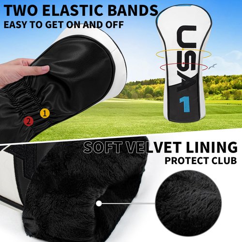Golf Head Cover Golf Club Black and Blue PU Headcovers Set Fits Driver Fairway Wood Hybrid Utility Putter Iron Wedge Headcover.