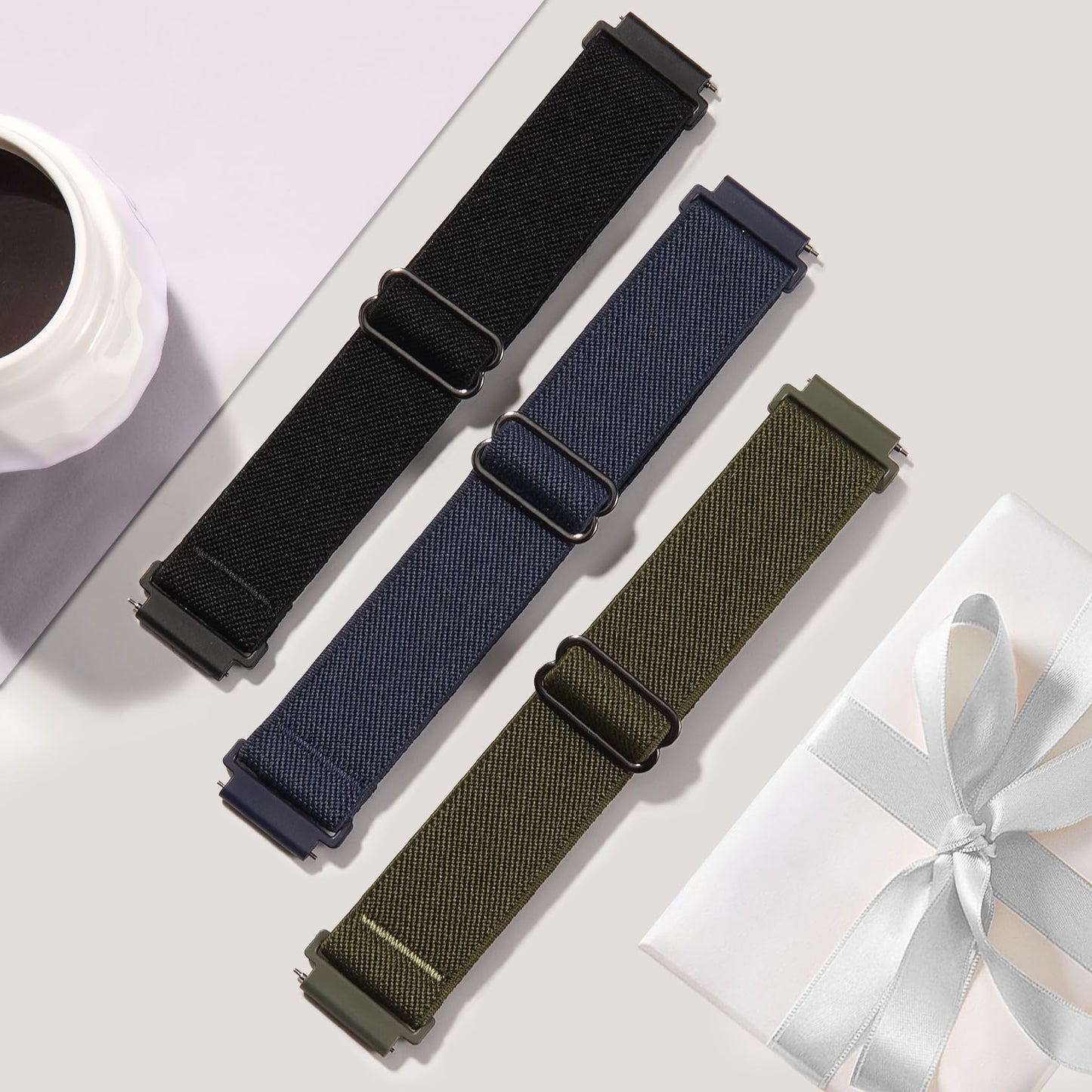 22mm Nylon Sport Elastic Bands Compatible with Garmin Venu 4 45mm/Venu 3/Venu 2, 3 Pack Wristband Strap Replacement for Amazfit Bip 5/Bip 6/GTR 4/3 Pro/3/2/2e/47mm/Forerunner 265/255/Vivoactive 4
