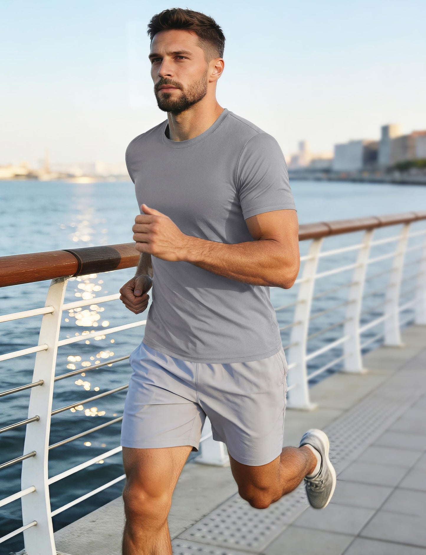 Tee Shirts for Men Short Sleeve Active Shirts Summer Dry Fit T Shirts Moisture Wicking Running T-Shirt Light Grey