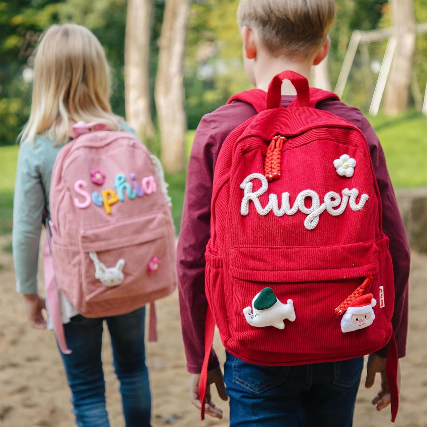 WANSHUNLMI Personalized Corduroy Kids Backpack - Custom Name School Bag for Toddlers | Available in Pink, Sizes M & S
