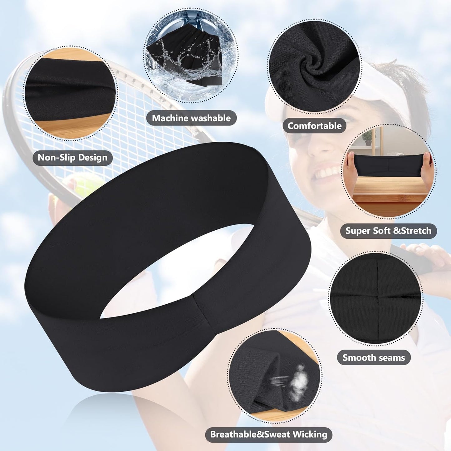 Skiennix Headbands for Women - 8 Pack Wide Elastic Non-Slip Sweatbands for Workouts & Daily Wear