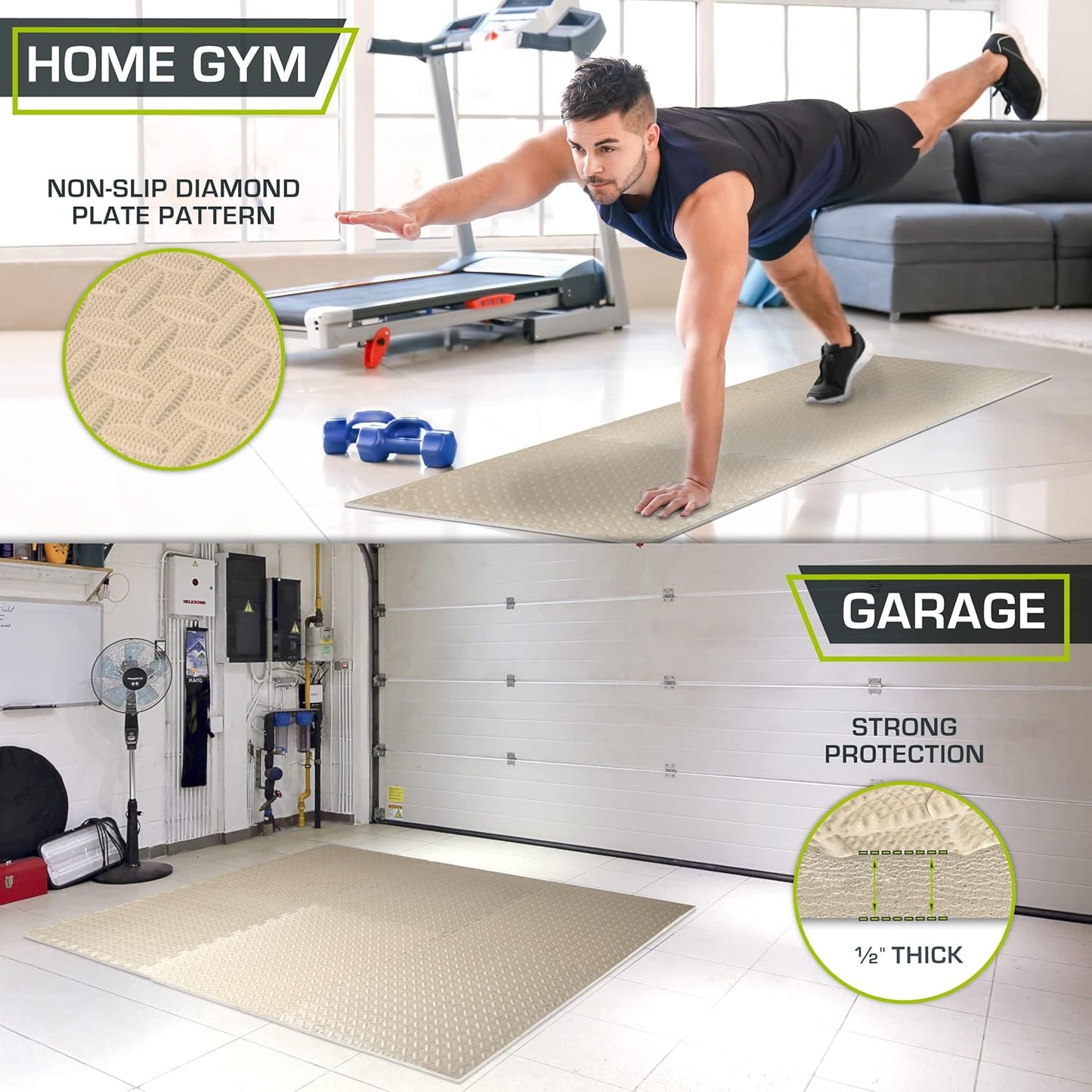 ProsourceFit Puzzle Exercise Mat - ½ Inch EVA Interlocking Foam Tiles for Home Gym | Cream, 24 Sq Ft (6 Tiles)