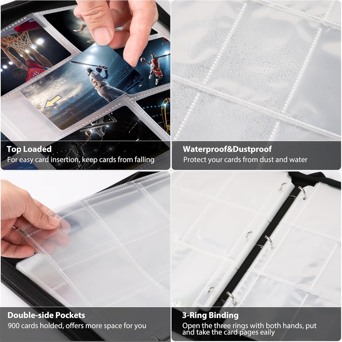 WOT Trading Card Binder - 900 Pocket Zippered Holder for Baseball & Football Cards | Durable & Portable