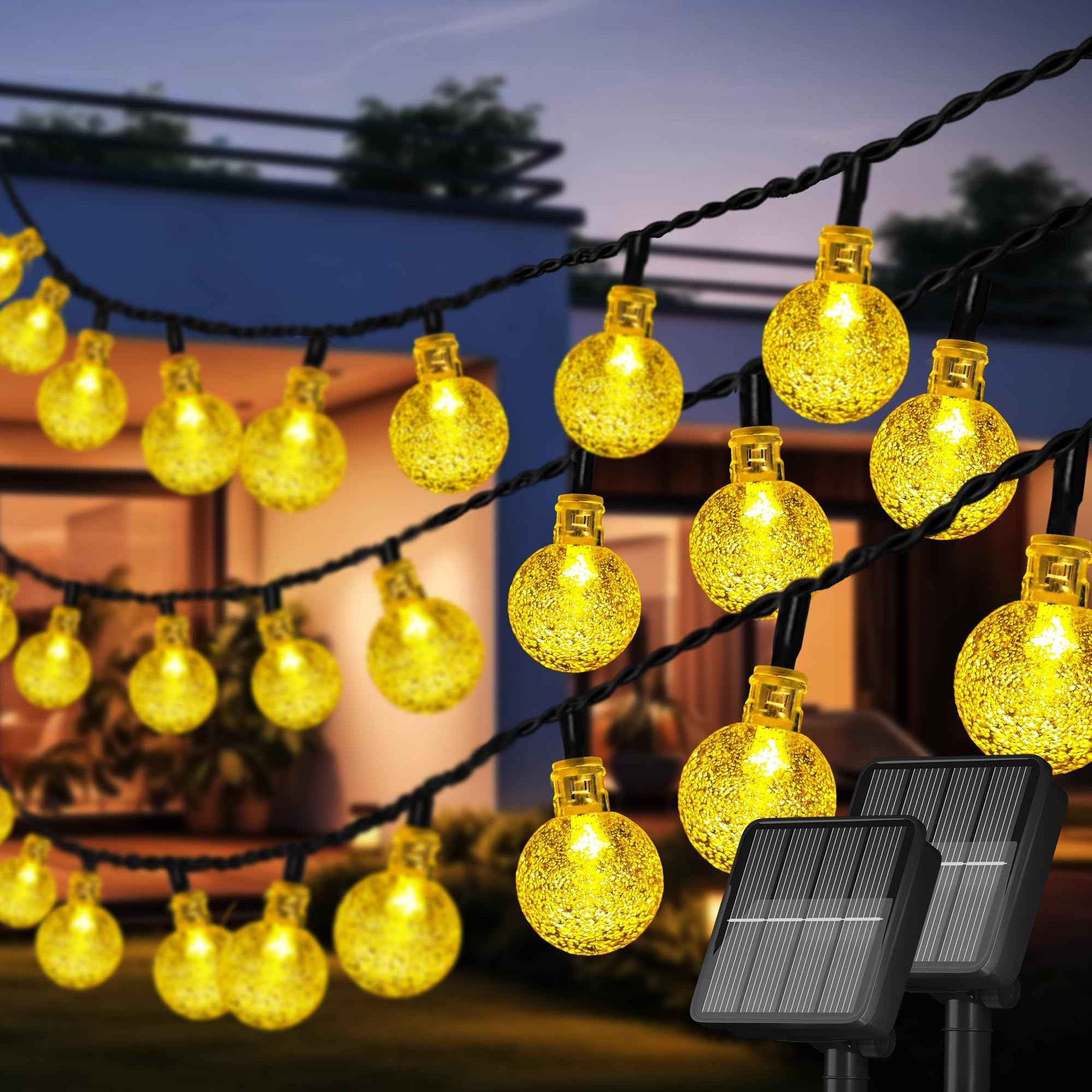 Selarlyt 2 Pack 120 LED Solar String Lights Outdoor Waterproof, 72 FT Crystal Globe Lights with 8 Lighting Modes, Solar Powered Light Outdoor for Garden Wedding Party Decor（Warm White）