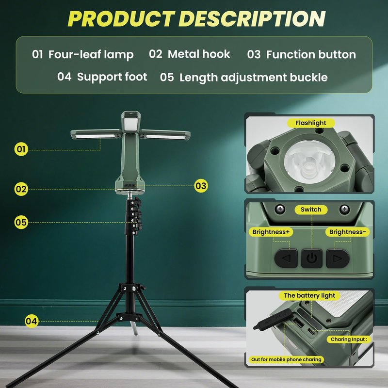SakerNeo Portable Camping Light with Stand 67'' Rechargeable Work Light - 6500Lumen, 20000mAh Battery, 2700K-6000K Dimmable Camping Lattern with Magnetic Base for Camping, Garage, Emergency