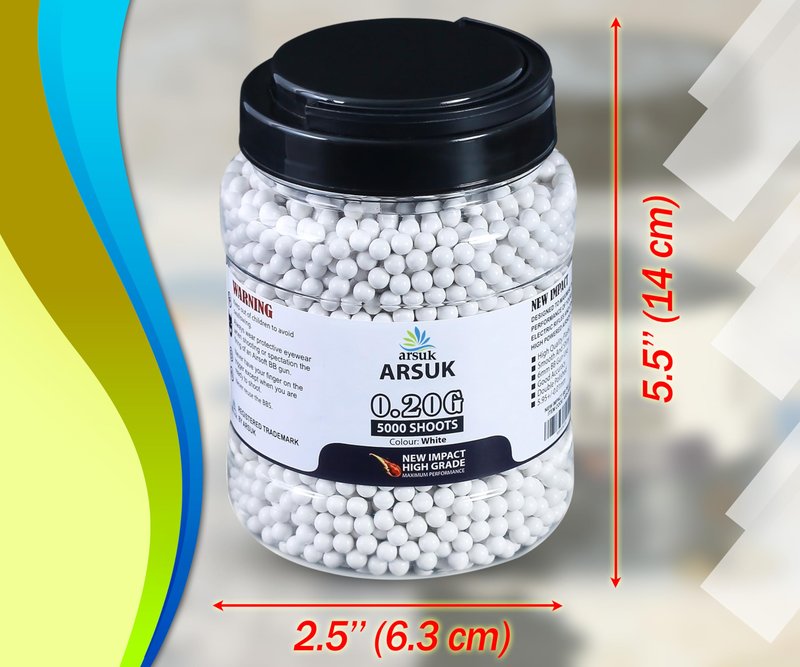 Arsuk 6mm Airsoft BBS 0.20g – White - 5000 Count - Seamless 6mm Plastic Pellets for Precision Target Practice & Tactical Shooting BBS for BB Guns