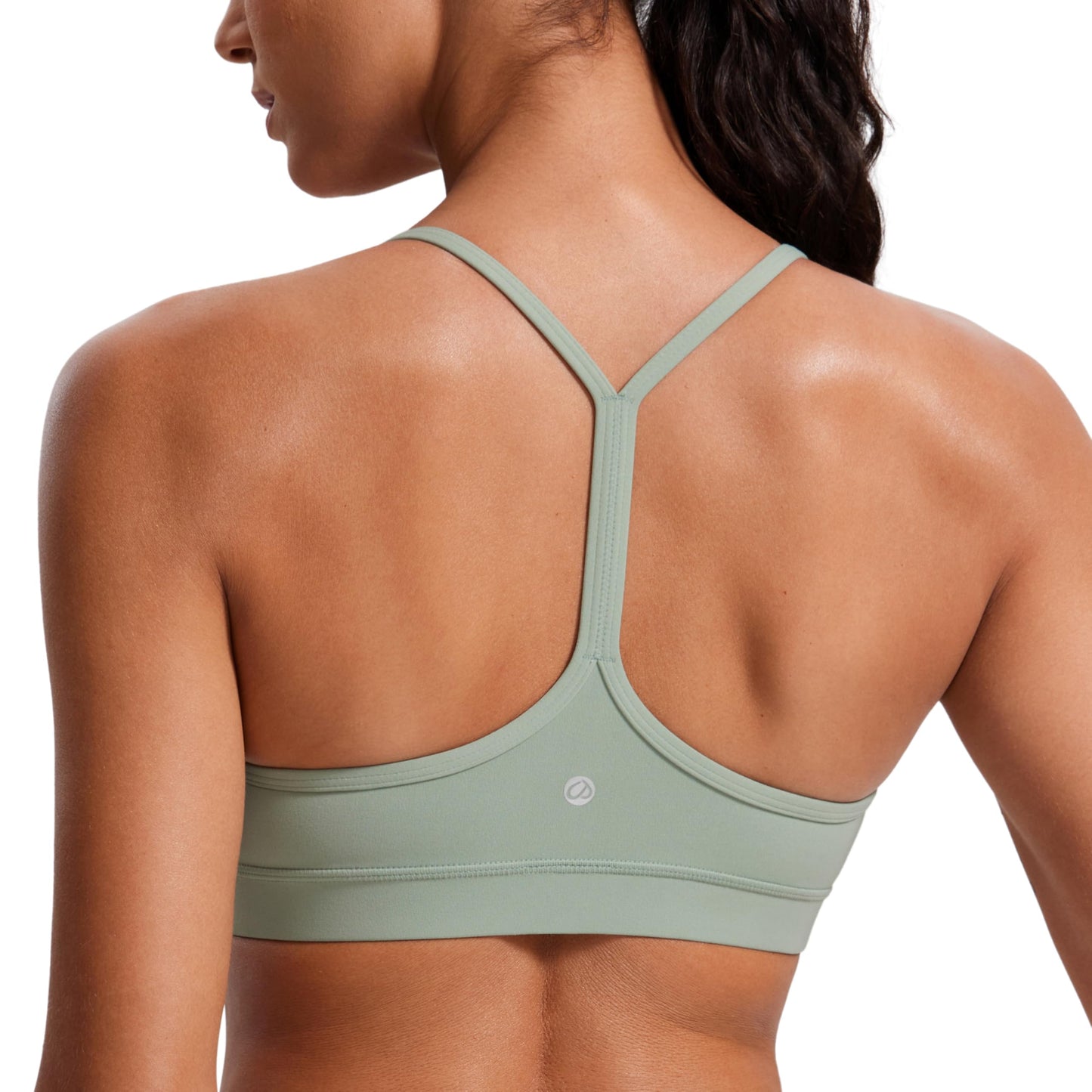 CRZ YOGA Butterluxe Y Back Sports Bras for Women - Padded Racerback Low Impact Spaghetti Thin Strap Workout Yoga Top Green Palm Court Medium